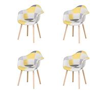 GrandCA HOME Set di 4 Poltrone Patchwork, Sedia da Pranzo in Stile Nordico Sedia Da Cucina Per Sala da Pranzo, Soggiorno, Camera da Letto (Giallo A5-2)