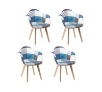 GrandCA HOME Set di 4 sedie per sala da pranzo, stile nordico, poltroncina patchwork, sedia da cucina, ufficio, Blu