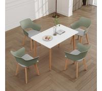 GrandCA HOME Set di Tavolo e Sedie da Pranzo in Stile Nordico, Tavolo da Pranzo Rettangolare Moderno, 4 Sedie da Cucina Imbottite, per Sala da Pranzo, Soggiorno, Cucina (Bianco + Verde)
