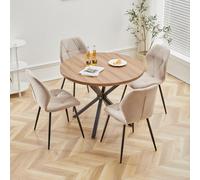 GrandCA HOME Set Tavolo e Sedie da Pranzo, Tavolo da Pranzo Rotondo da 100 CM e 4 Sedie Moderne in Lino, per Sala da Pranzo, Cucina, Soggiorno (Buio + Cachi)