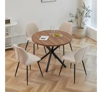 GrandCA HOME Set Tavolo e Sedie da Pranzo, Tavolo da Pranzo Rotondo da 100 CM e 4 Sedie Moderne in Lino, per Sala da Pranzo, Cucina, Soggiorno, Buio + Cachi