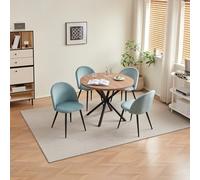 GrandCA HOME Set Tavolo e Sedie da Pranzo, Tavolo Rotondo da 100 cm e 4 Sedie in Velluto Nordico, Adatto a Soggiorno, Sala da Pranzo e Cucina (Venature in Legno Scuro + Verde)