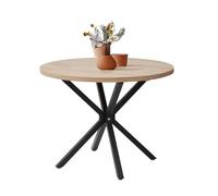GrandCA HOME Tavolo da pranzo rotondo, 100 cm, grande tavolo da pranzo, adatto per 4-6 persone, pannello MDF/gambe in metallo, adatto per cucina, sala da pranzo, caffetteria, soggiorno (venature del