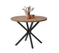GrandCA HOME Tavolo da pranzo rotondo da 100 cm, grande tavolo da pranzo, adatto per 4-6 persone, pannello MDF/gambe in metallo, adatto per cucina, sala da pranzo, caffetteria, soggiorno (venature del