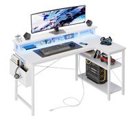 Grandder Scrivania ad Angolo Reversibile 100x70cm, Tavolino Computer a Forma L Ripiani Portaoggetti e Struttura in Acciaio, per Gaming, Computer, Ufficio, Studio e Casa, bianco