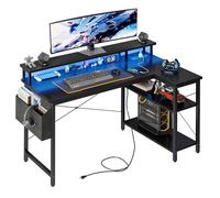 Grandder Scrivania ad Angolo Reversibile 120x70cm, Tavolino Computer a Forma L Ripiani Portaoggetti e Struttura in Acciaio, per Gaming, Computer, Ufficio, Studio e Casa, Nero
