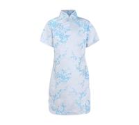 , grande, a maniche corte, colletto alto, stampa floreale, semi di chicco cinese, vestito di Capodanno, abiti da vacanza con leggings, Celeste., 3-4 Anni