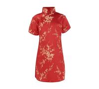 , grande, a maniche corte, colletto alto, stampa floreale, semi di chicco cinese, vestito di Capodanno, abiti da vacanza con leggings, Colore: rosso, 6-12 Mesi
