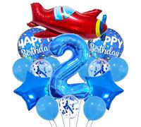 Grande aeroplano numero 2 palloncini set, decorazioni per il 2° compleanno, forniture per feste a tema volante con cielo blu, palloncini in lamina blu numero 2 per ragazzi decorazioni di compleanno