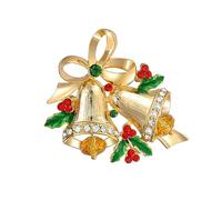 Grande Affermazione Di Moda Spilla Per Sciarpa Di Natale Con Campanelle Decorate Con Cristalli Colorati Per Donne Placcata In Oro Giallo