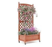 Grande aiuola rialzata in legno con traliccio e ruote regolabili, con fori di drenaggio per erbe e fiori, 74,9 x 33 x 156,2 cm, portatile, per interni ed esterni, 1 pezzo