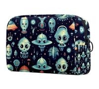 Grande Alien Pattern Makeup Bag Zipper Pouch Travel Cosmetic Organizer per le donne, Multi, 18.5x7.5x13cm/7.3x3x5.1in, Art Deco
