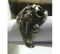 grande ANELLO con TESTA di LEONE ARGENTO BRUNITO 925 MILLESIMI