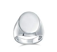 Grande Anello Sigillo Ovale Incisibile con Monogramma Iniziale Semplice di Base in Argento Sterling .925 per Uomo Donna Teenager Finitura Lucida