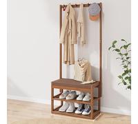 Grande appendiabiti industriale con panca per scarpe, in legno, per ingresso e soggiorno, 100 x 29 x 168 cm, soluzione di archiviazione per una nizzazione elegante.