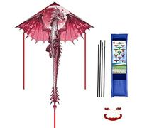 Grande aquilone rosso dragone, 431,8 x 180,3 cm, a linea singola, colorato, con coda lunga, per principianti, con manico di avvolgimento e filo da 100 m per attività all'aperto per giochi al parco