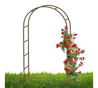 Grande arco da giardino da 2,0 m - 2,3 m, robusto traliccio in metallo per piante rampicanti, pergolato tubolare marrone con base, perfetto per decorazioni esterne e supporto per piante (L260 x L 40 x