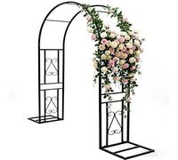 Grande Arco in Giardino con Base, Supporto per Piante Rampicanti, Arco per Rose Traliccio in Metallo Resistente alle Intemperie, 140 180 220 260 300 340cm Pergola da Giardino(Black,W220xH230cm)