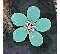 Grande Argento + Menta Verde Opaco Foreale Fiore Spilla con Cristalli Swarovski