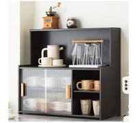 Grande armadietto da cucina con ante in vetro, ripiani regolabili, supporto per microonde, organizer da pavimento per soggiorno, 61 x 67 cm, design moderno