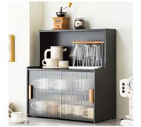 Grande armadio da terra con ante in vetro e ripiani regolabili per microonde, mobiletto portaoggetti da pavimento per soggiorno, cucina e sala da pranzo, 61 x 55 cm