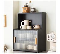 Grande armadio in piedi con ante in vetro, ripiani regolabili, armadio a pavimento per microonde, per soggiorno, cucina e ufficio, 61 x 45 cm