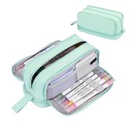 Grande astuccio con 4 scomparti, organizer portatile multifunzionale per cancelleria, ufficio, tinta unita, per scuola, casa, ufficio., Verde, No