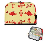 Grande astuccio con cerniera, astuccio per matite, astuccio per matite, astuccio per penne in aula per ragazzi, cancelleria per bambini, forniture per il rientro a scuola, ossa di pesce rosso, giallo