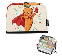 Grande astuccio con cerniera, astuccio per matite, astuccio per matite e matite, per ragazzi e adulti, bambini, per il rientro a scuola, con carote, supereroi, beige