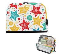 Grande astuccio con cerniera astuccio per matite con stelle di Natale a pois colorati rossi borsa per matite borse per penne per ragazzi ragazze stampe artistiche per bambini cancelleria per il