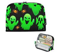 Grande astuccio con cerniera astuccio per matite Halloween spaventoso fantasmi verdi matite borse portaoggetti borsa per penne per ragazzi stampa ritorno a scuola adulti forniture per ufficio