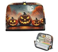 Grande astuccio con cerniera per matite e matite, carino per penne, pennarelli, organizer per ragazze, animali, forniture per il rientro a scuola, Halloween, Jack lanterna, zucche