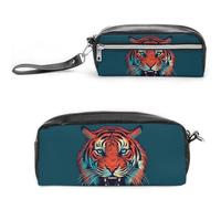 Grande astuccio in pelle con tigre rossa, grande capacità, con cerniera, piccola borsa per il trucco portatile, organizer per forniture per ufficio, per donne e uomini