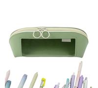 Grande astuccio in pelle trasparente, organizer per cancelleria, 23,5 x 8 x 8,5 cm, adorabile borsa con cerniera con grande capacità per righelli, forbici, gomme e note, Verde, Refer to description