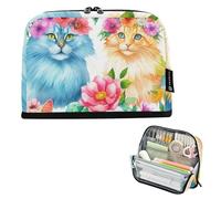 Grande astuccio per matite con cerniera, astuccio per matite e matite, per ragazze e adolescenti, con motivo per ragazzi per tornare a scuola adulti forniture per ufficio fiori blu arancione gatti