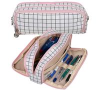 Grande astuccio scolastico con griglia nera e cerniere rosa