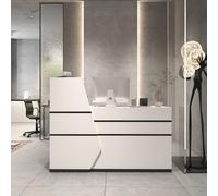 Grande Banco di Reception con 1 Cassetto e 2 Ripiani, Banchi di Ricevimento con Cassetto della Tastiera, Bianco, 140 x 100 x 110 cm