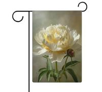 Grande bandiera da giardino con peonia bianca e fiori di peonia stagionale in iuta double face bandiere esterne 30,5 x 45,7 cm