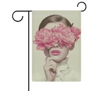 Grande bandiera da giardino con peonie rosa che coprono il viso di una donna, bandiera da giardino per casa, cortile, esterni, festività stagionali, juta, bandiera double face, 30,5 x 45,7 cm