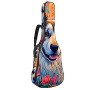 Grande bella borsa per chitarra acustica, impermeabile, con strato protettivo in spugna, tasche multiple, disegno a colori alpaca, Multicolore#05, 42.9x16.9x4.7 in, Borsa per chitarra