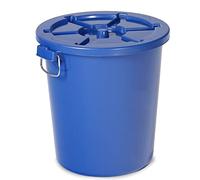 Grande bidone della spazzatura da 65 l per esterni, con coperchio, rotondo, blu, per parchi e corridoi, resistente alle intemperie, ideale per la gestione dei rifiuti