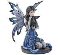 Grande blu mistico fata con gatto scultura statua (Altezza 26 x 23 cm)