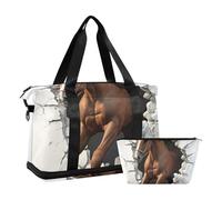 Grande borsa a forma di cavallo con foro 3D bianco da parete, borsa da viaggio con tracolla regolabile per viaggi di lavoro, grande capacità, 3D foro bianco parete animale cavallo, 1 size