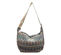 Grande borsa a tracolla in tela da donna a mezzaluna borsa a tracolla per lavoro o scuola, Azzurro, Bohémien