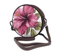 Grande borsa a tracolla rotonda da donna con fiore di ibisco rosa in pelle