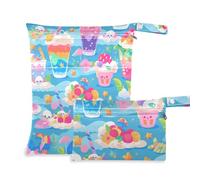 Grande borsa bagnata con cerniera, confezione da 2 elementi essenziali da viaggio per bambini, con manici per fare il bagno, la spiaggia (Summer Drinks Cartoon Vivid)