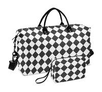 Grande Borsa Buffalo Plaid Bianco Nero Carry On Tote Bag con Cinghia Regolabile per Trekking 2 Pz Set bolso para mujer