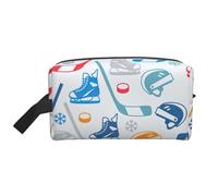 Grande borsa cosmetica da viaggio - Hockey Elements creativo fantasia design a stampa piena, organizer portatile per articoli da toeletta, borsa multiuso per trucco, bianco, Taglia unica