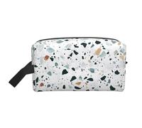 Grande borsa cosmetica da viaggio - Kit da toeletta riutilizzabile con stampa marmorizzata color terrazzo pastello, organizer portatile per trucco, oggetti essenziali quotidiani, bianco, taglia unica,