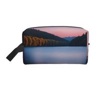 Grande borsa cosmetica da viaggio - Lake under Sunset design full-print, organizer portatile per articoli da toeletta, astuccio multiuso per trucco, bianco, taglia unica, bianco, Taglia unica
